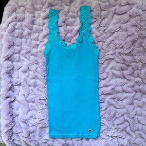 Hollister Turquoise Lace-Trim Ribbed Tank